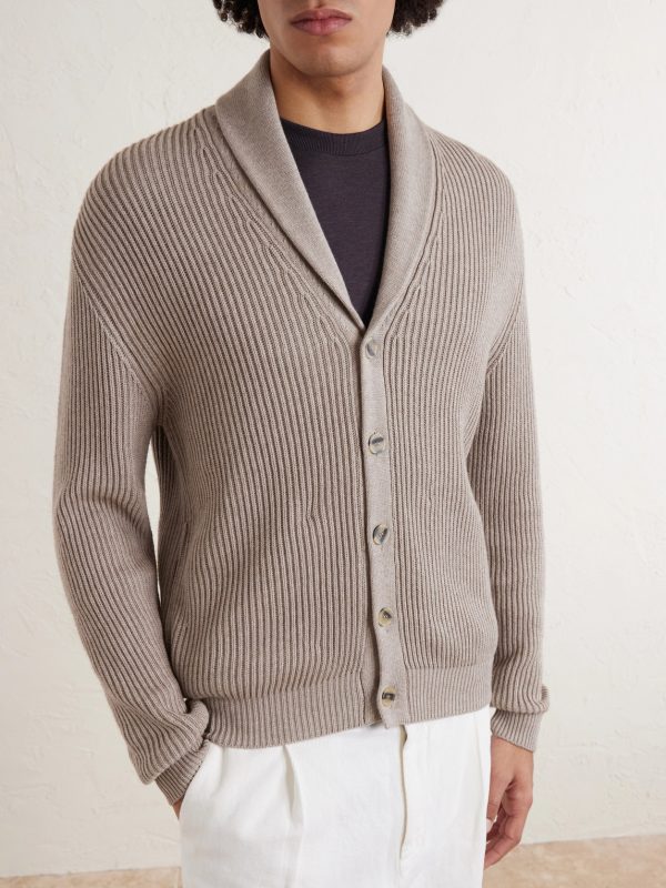 Shawl-Collar Ribbed Cotton and Cashmere-Blend Cardigan - FR Shawl-Collar Ribbed Cotton and Cashmere-Blend Cardigan - FR