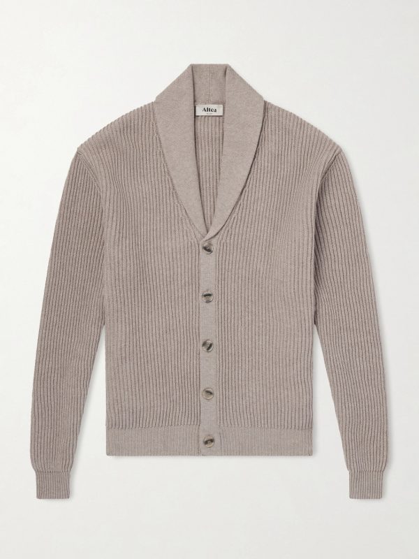 Shawl-Collar Ribbed Cotton and Cashmere-Blend Cardigan Shawl-Collar Ribbed Cotton and Cashmere-Blend Cardigan