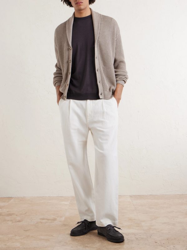 Shawl-Collar Ribbed Cotton and Cashmere-Blend Cardigan - OU Shawl-Collar Ribbed Cotton and Cashmere-Blend Cardigan - OU