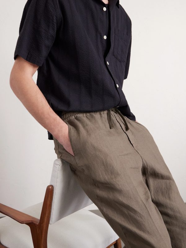 Mattia Straight-Leg Linen Drawstring Trousers - CU