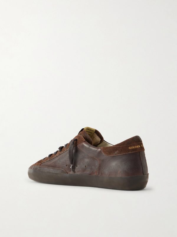 Super-Star Distressed Suede-Trimmed Leather Sneakers - BK Super-Star Distressed Suede-Trimmed Leather Sneakers - BK