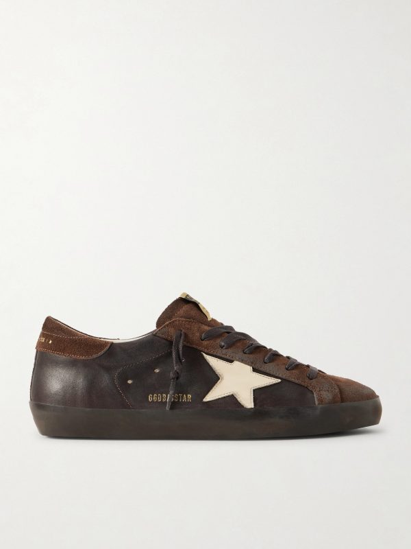 Super-Star Distressed Suede-Trimmed Leather Sneakers Super-Star Distressed Suede-Trimmed Leather Sneakers