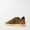 Ball Star Distressed Leather-Trimmed Studded Suede Sneakers - BK