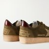 Ball Star Distressed Leather-Trimmed Studded Suede Sneakers - CU