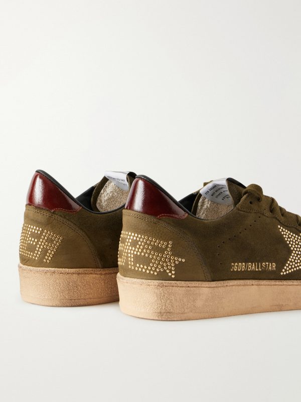 Ball Star Distressed Leather-Trimmed Studded Suede Sneakers - CU