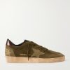 Ball Star Distressed Leather-Trimmed Studded Suede Sneakers