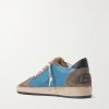 Ball Star Suede-Trimmed Distressed Leather Sneakers - BK