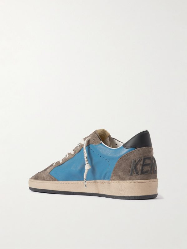 Ball Star Suede-Trimmed Distressed Leather Sneakers - BK