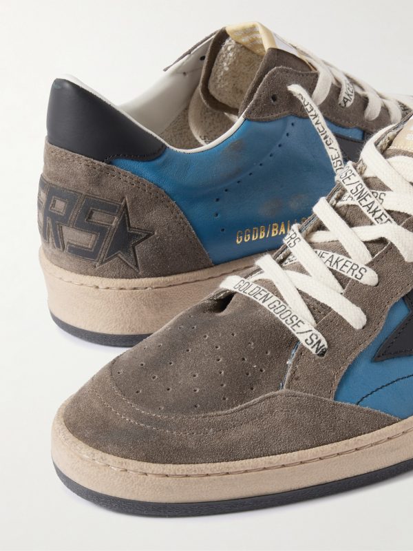 Ball Star Suede-Trimmed Distressed Leather Sneakers - CU