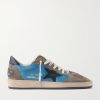 Ball Star Suede-Trimmed Distressed Leather Sneakers