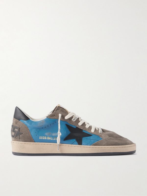 Ball Star Suede-Trimmed Distressed Leather Sneakers