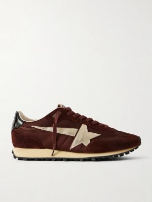 Marathon Suede and Leather-Trimmed Satin Sneakers