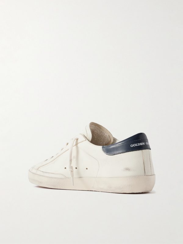 Super-Star Distressed Glossed-Trimmed Leather Sneakers - BK Super-Star Distressed Glossed-Trimmed Leather Sneakers - BK