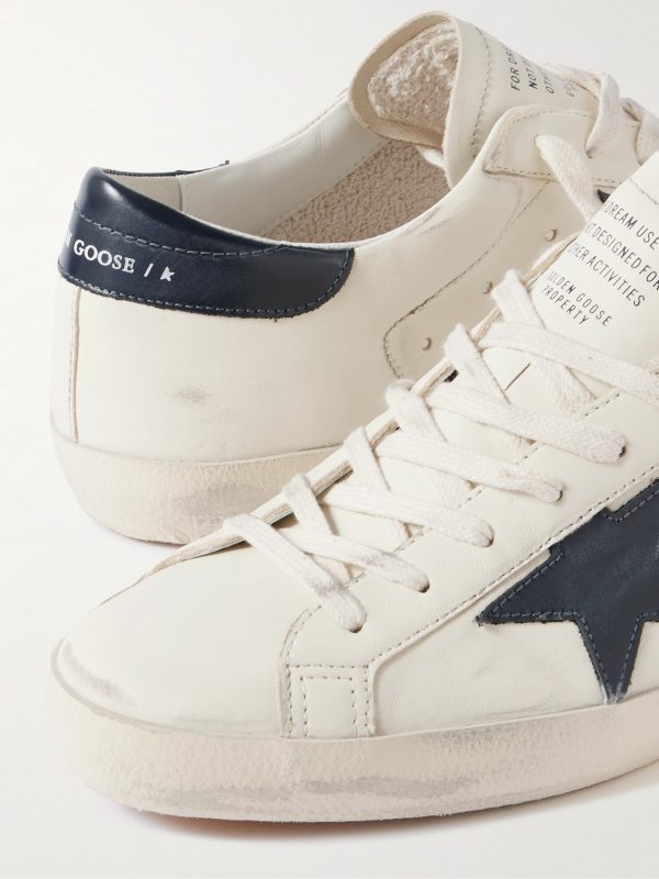 Super-Star Distressed Glossed-Trimmed Leather Sneakers - CU Super-Star Distressed Glossed-Trimmed Leather Sneakers - CU