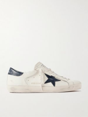 Super-Star Distressed Glossed-Trimmed Leather Sneakers