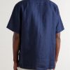 Camp-Collar Embroidered Pintucked Linen Shirt - BK Camp-Collar Embroidered Pintucked Linen Shirt - BK