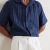 Camp-Collar Embroidered Pintucked Linen Shirt - CU Camp-Collar Embroidered Pintucked Linen Shirt - CU