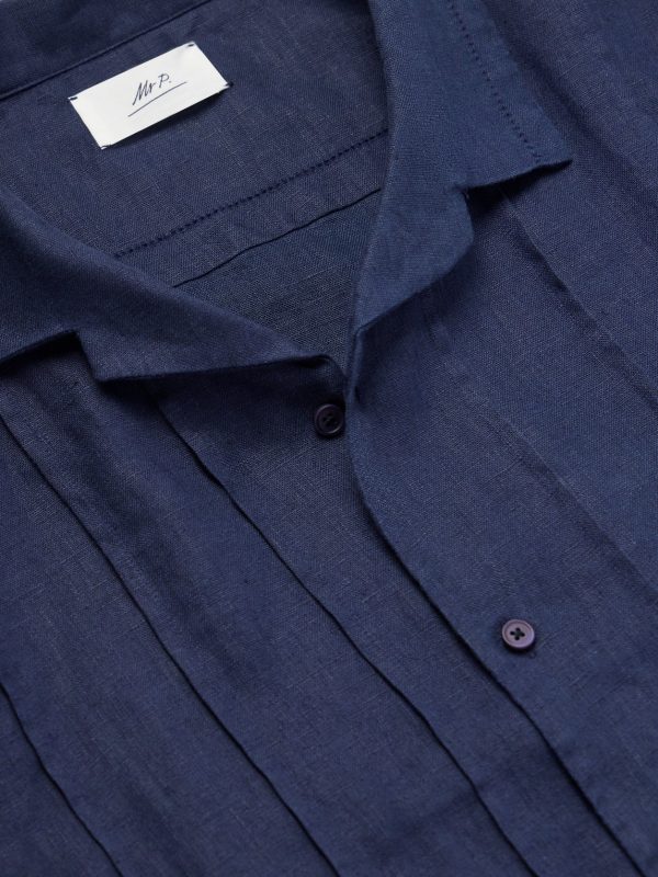 Camp-Collar Embroidered Pintucked Linen Shirt - E1 Camp-Collar Embroidered Pintucked Linen Shirt - E1
