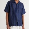 Camp-Collar Embroidered Pintucked Linen Shirt - FR Camp-Collar Embroidered Pintucked Linen Shirt - FR