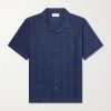 Camp-Collar Embroidered Pintucked Linen Shirt Camp-Collar Embroidered Pintucked Linen Shirt
