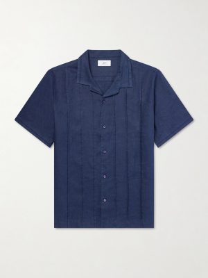 Camp-Collar Embroidered Pintucked Linen Shirt Camp-Collar Embroidered Pintucked Linen Shirt