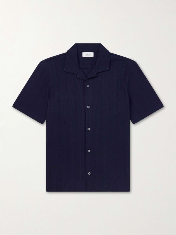 Camp-Collar Textured Organic Cotton Shirt Camp-Collar Textured Organic Cotton Shirt