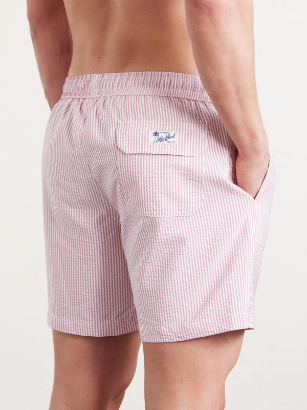 Straight-Leg Mid-Length Striped Seersucker Swim Shorts - BK Straight-Leg Mid-Length Striped Seersucker Swim Shorts - BK