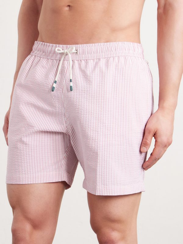 Straight-Leg Mid-Length Striped Seersucker Swim Shorts - FR Straight-Leg Mid-Length Striped Seersucker Swim Shorts - FR