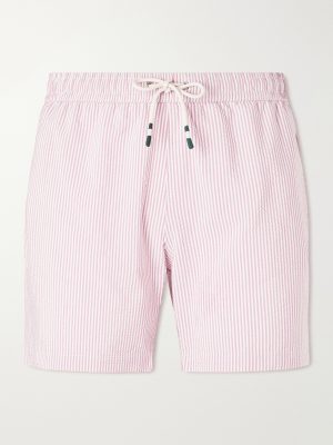 Straight-Leg Mid-Length Striped Seersucker Swim Shorts Straight-Leg Mid-Length Striped Seersucker Swim Shorts