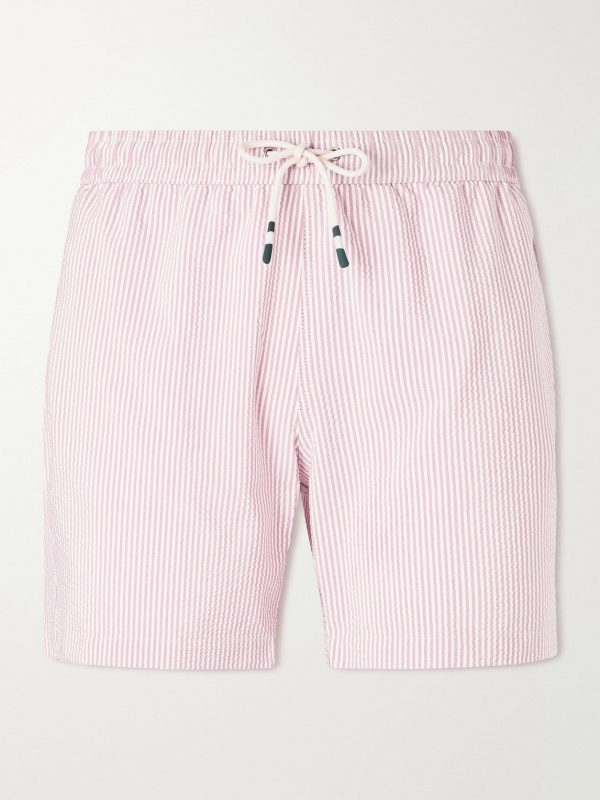 Straight-Leg Mid-Length Striped Seersucker Swim Shorts Straight-Leg Mid-Length Striped Seersucker Swim Shorts