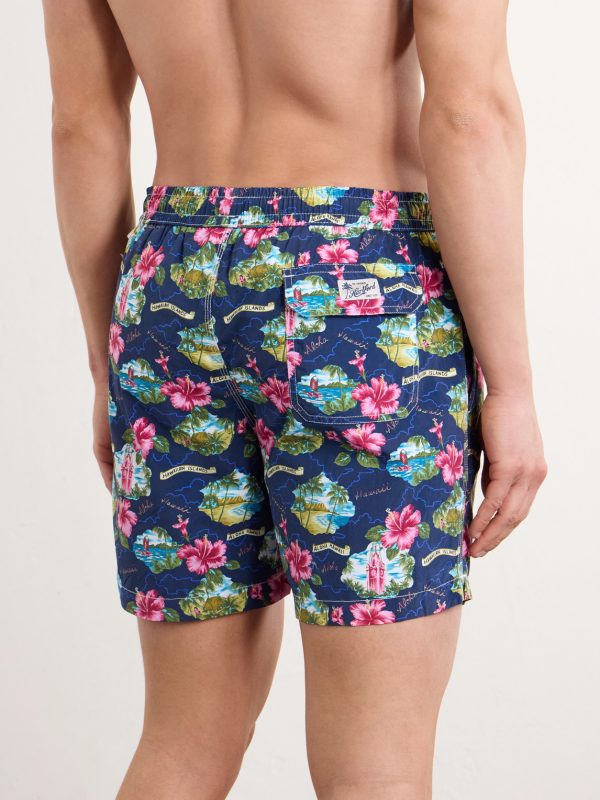 Straight-Leg Mid-Length Printed Swim Shorts - BK Straight-Leg Mid-Length Printed Swim Shorts - BK