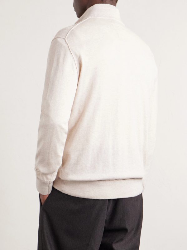 Cotton and Cashmere-Blend Half-Zip Sweater - BK Cotton and Cashmere-Blend Half-Zip Sweater - BK
