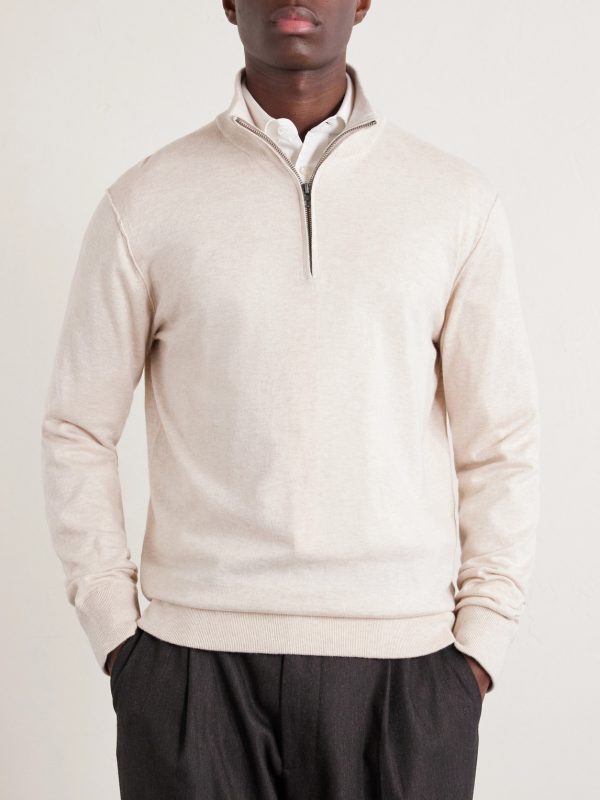 Cotton and Cashmere-Blend Half-Zip Sweater - FR Cotton and Cashmere-Blend Half-Zip Sweater - FR