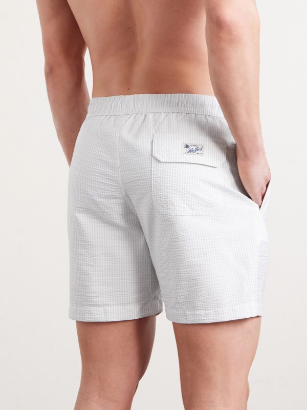 Straight-Leg Mid-Length Striped Seersucker Swim Shorts - BK Straight-Leg Mid-Length Striped Seersucker Swim Shorts - BK