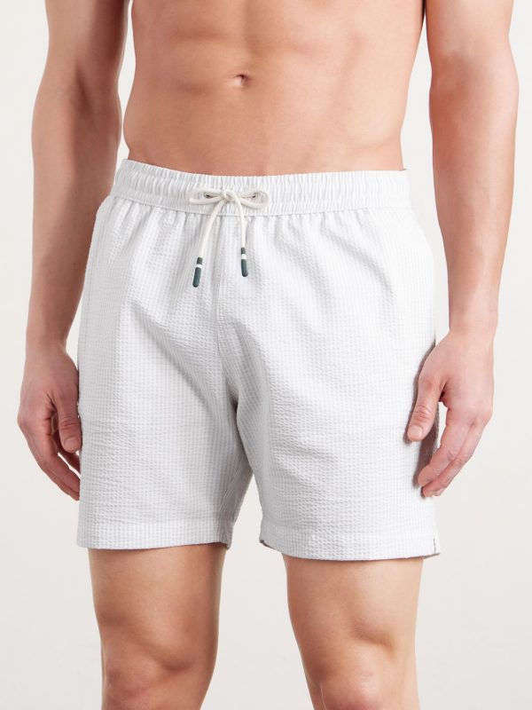 Straight-Leg Mid-Length Striped Seersucker Swim Shorts - FR Straight-Leg Mid-Length Striped Seersucker Swim Shorts - FR