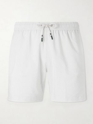 Straight-Leg Mid-Length Striped Seersucker Swim Shorts Straight-Leg Mid-Length Striped Seersucker Swim Shorts