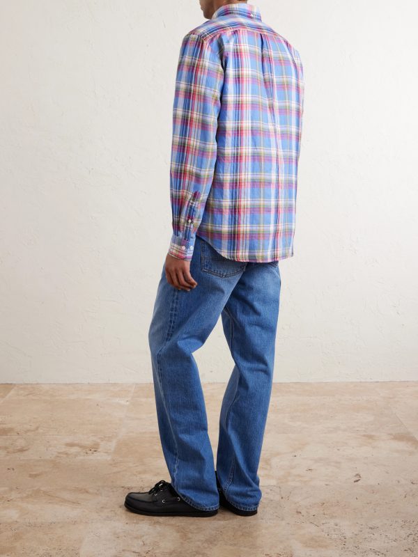 Button-Down Collar Checked Linen and Cotton-Blend Shirt - BK