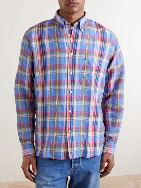 Button-Down Collar Checked Linen and Cotton-Blend Shirt - FR