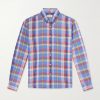 Button-Down Collar Checked Linen and Cotton-Blend Shirt