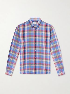 Button-Down Collar Checked Linen and Cotton-Blend Shirt