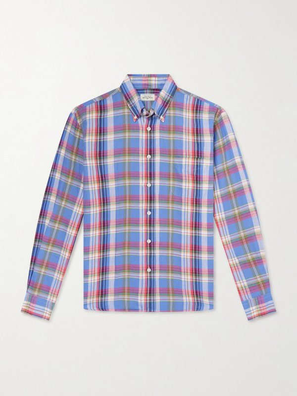 Button-Down Collar Checked Linen and Cotton-Blend Shirt