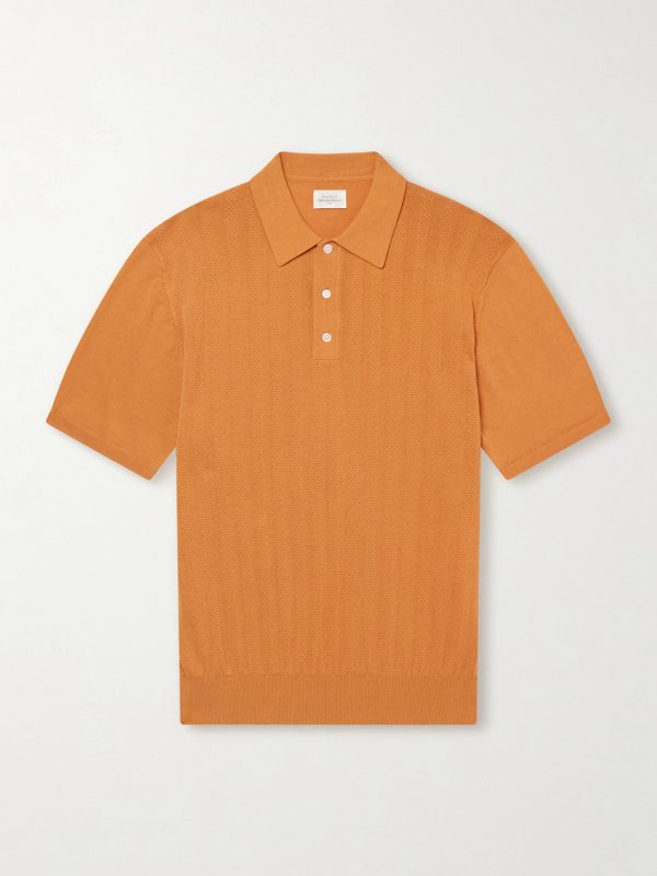 Pointelle-Knit Cotton Polo Shirt