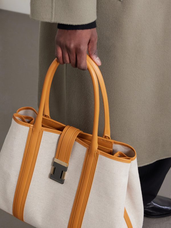 Nox Leather-Trimmed Linen Tote Bag - E2 Nox Leather-Trimmed Linen Tote Bag - E2