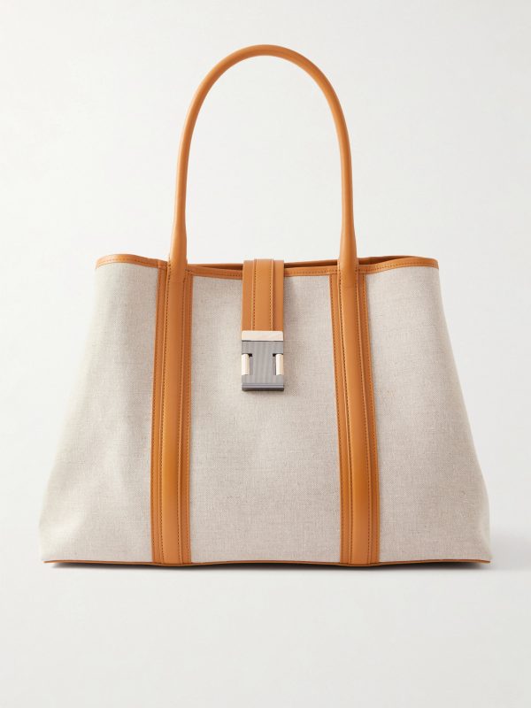 Nox Leather-Trimmed Linen Tote Bag Nox Leather-Trimmed Linen Tote Bag