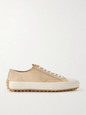 Cassetta Leather-Trimmed Nubuck Sneakers Cassetta Leather-Trimmed Nubuck Sneakers