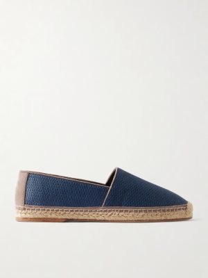 Suede-Trimmed Raffia Espadrilles