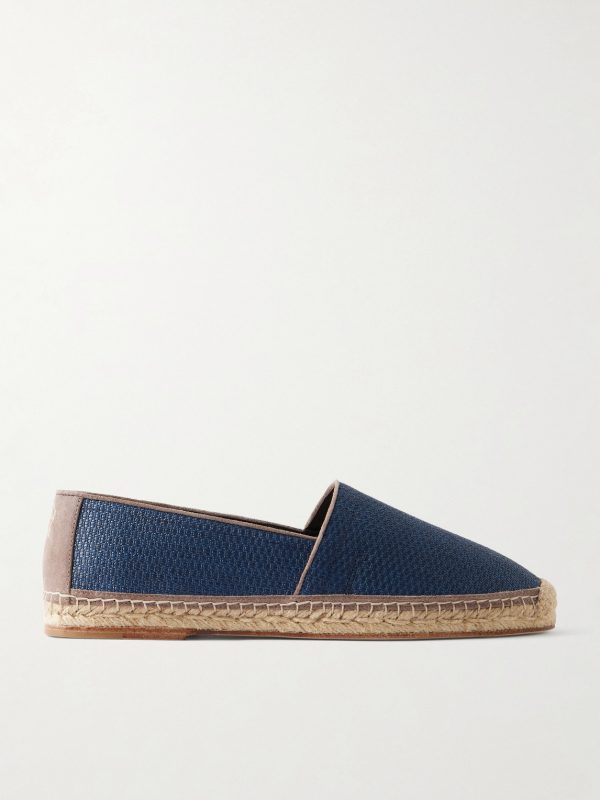 Suede-Trimmed Raffia Espadrilles