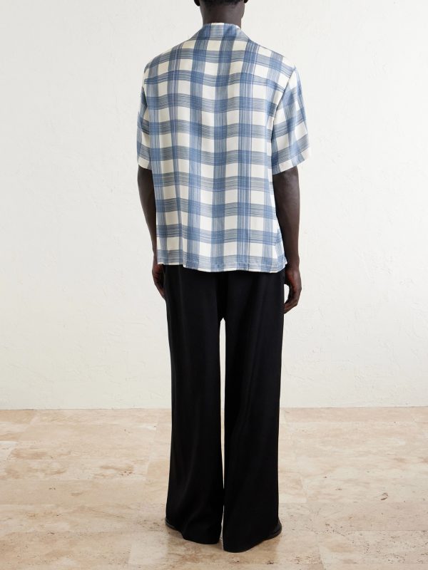Camp-Collar Checked Poplin Shirt - BK