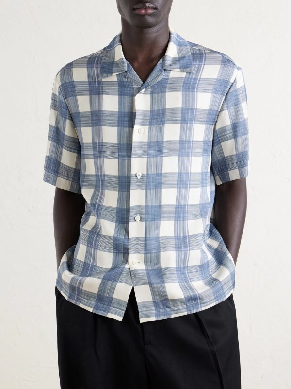 Camp-Collar Checked Poplin Shirt - FR