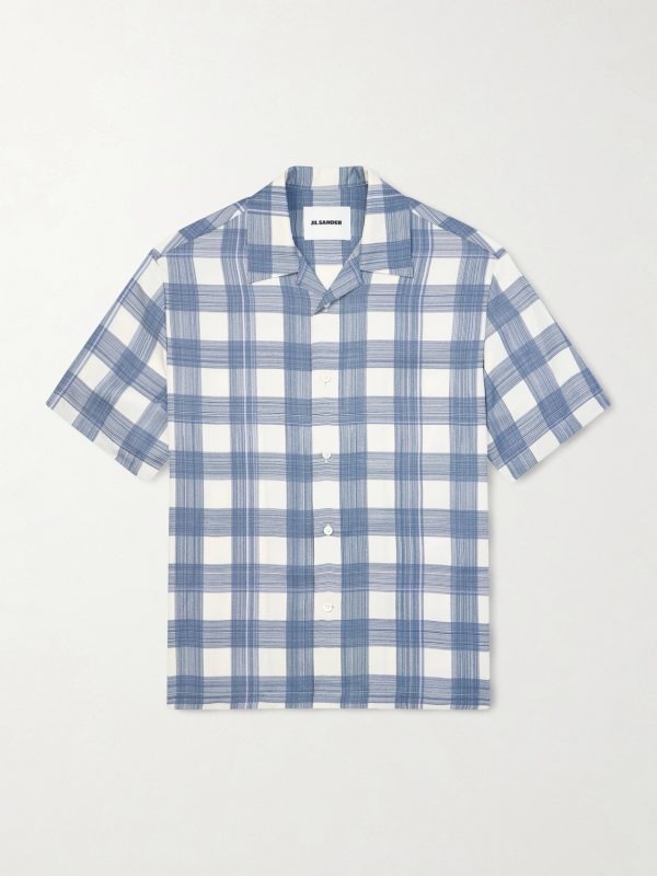 Camp-Collar Checked Poplin Shirt